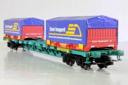 Rivarossi HO - art. HR 6616 - FS CEMAT Carro pianale a 4 assi serie Sgnss con due container Dani Trasporti di Narni - Livrea Verde XMPR Epoca V-VI