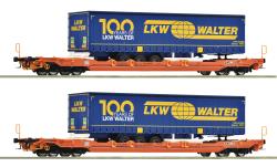 Roco HO - art. 6600064 - SBB Set di 2 Carri a tasca tipo Sdgnss/T5, della Ditta Wascosa - Epoca VI, Roco HO - art. 6600064 - SBB Set di 2 Carri a tasca tipo Sdgnss/T5, della Ditta Wascosa - Epoca VI
■Carro in metallo pressofuso
■Caricato con semirimorchi dello spedizioniere LKW Walter.
■Può essere equipaggiato in modo variabile con maniglia di manovra in piedi o ripiegata
■Modelli provvisti di cinematismo per allontanamento della timoneria in curva e dotati di gancio innestabile a norme NEM