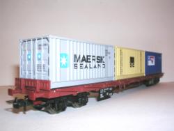 RIVAROSSI HO - art. HR 6093 FS Carro pianale con stanti mobili serie Rgs con carico 3 container, RIVAROSSI HO - art. HR 6093 FS Carro pianale con stanti mobili serie Rgs con carico 3 container - completo di testate mobili